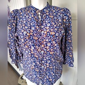 J McLaughlin Silk Cotton Blend Blouse Button-up Sherry's Secret Garden EUC Sz LG